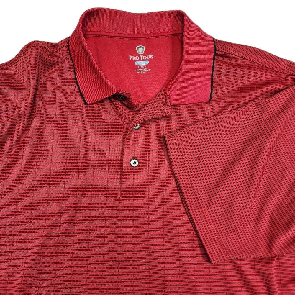 Pro Tour Coolplay Golf Polo Mens XL Red Striped Moisture Wicking Performance